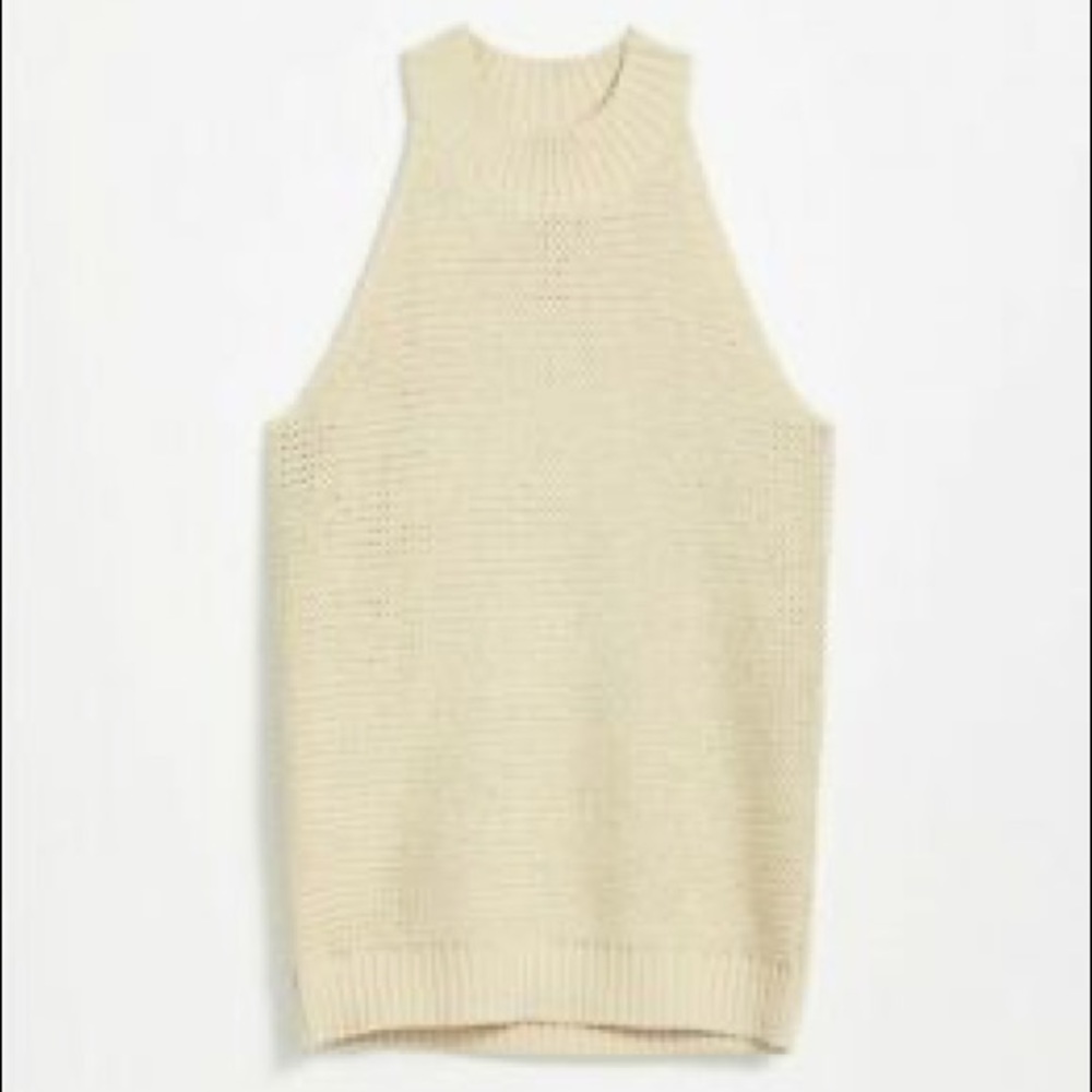 LOFT sleeveless stitchy knit halter sweater off white cream beige XXSP NWT